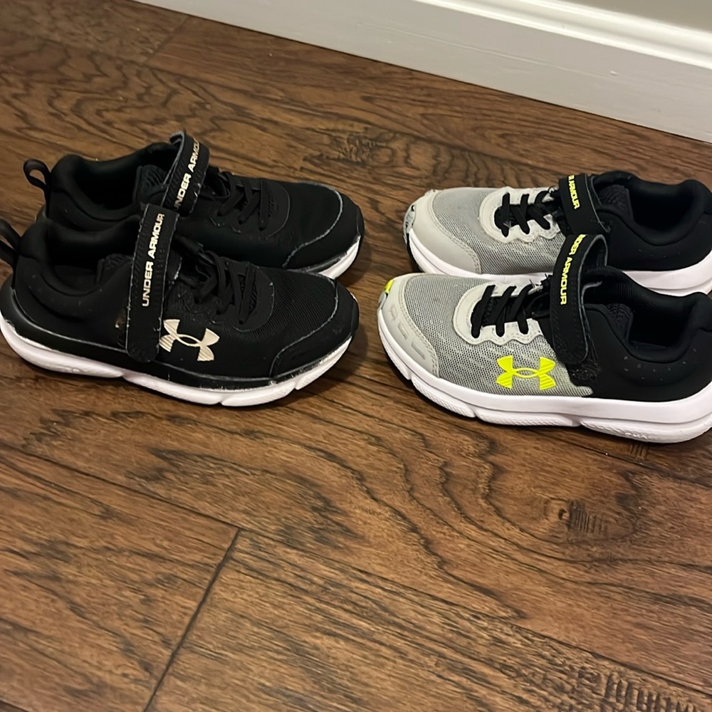 Two pairs Under Armour little boys shoes size 13